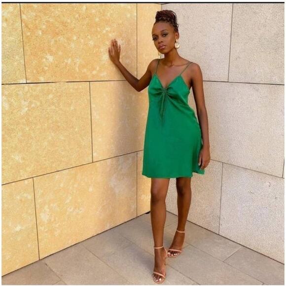 Zara Satin Effect Mini Green Dress Size XS - Picture 4 of 16